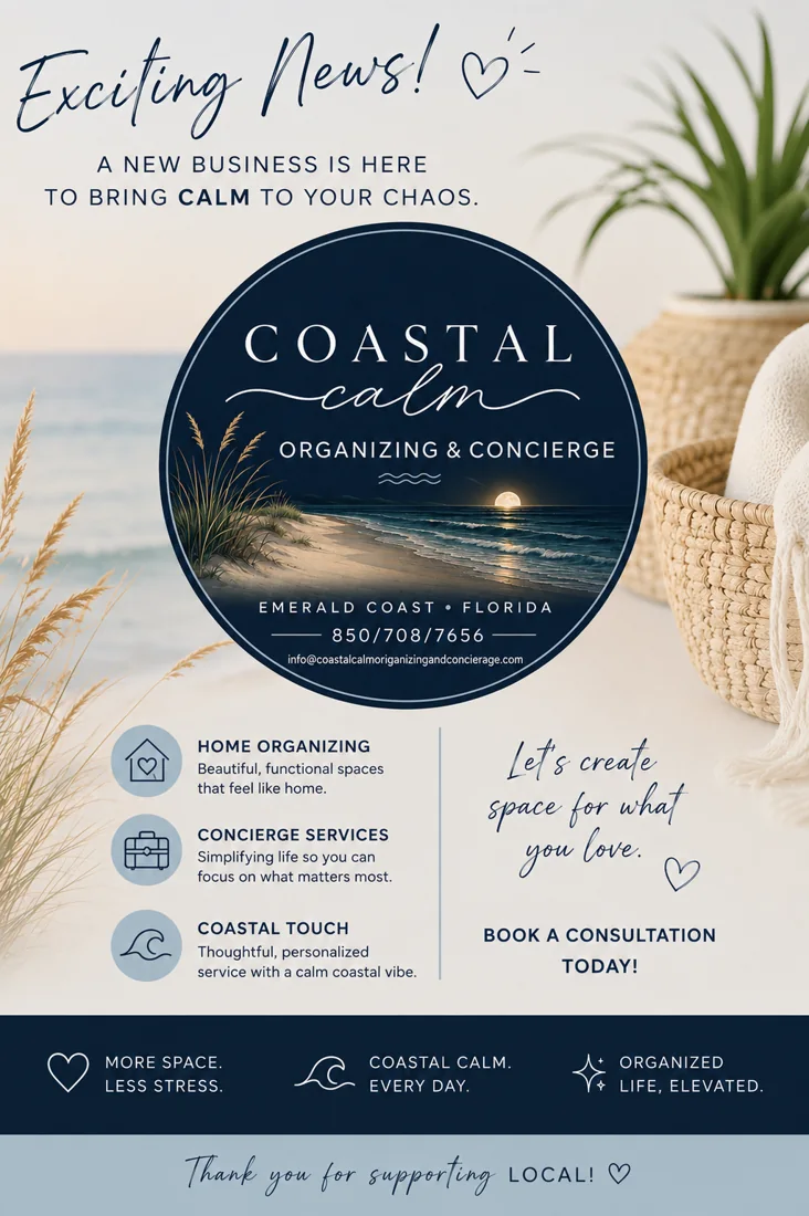 Coastal Calm introduction: home organizing, concierge services, and a thoughtful coastal approach.