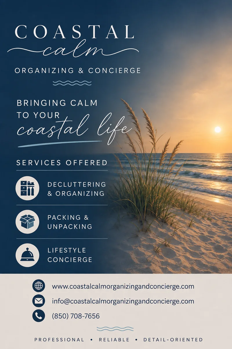 Coastal Calm overview: decluttering and organizing, packing and unpacking, and lifestyle concierge.